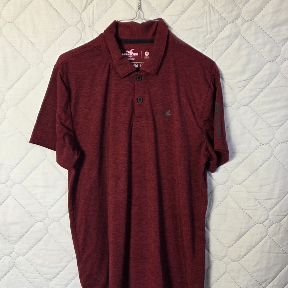 Hollister California Mens Sz Medium Short Sleeve Stretch Polo Tee Shirt Red